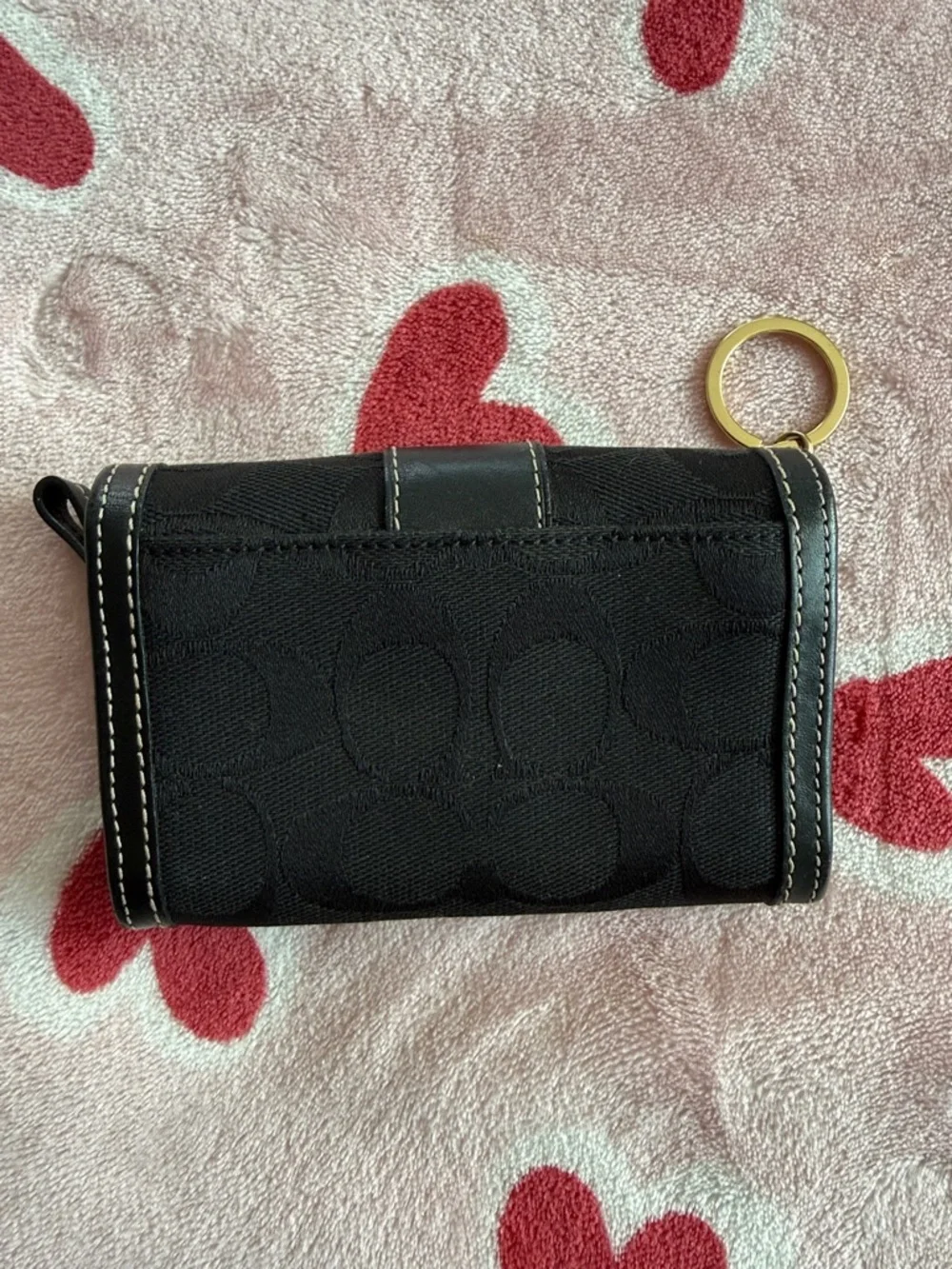 Coach Black Signature Canvas Key Case with Gold Ring - Picture 3 of 3